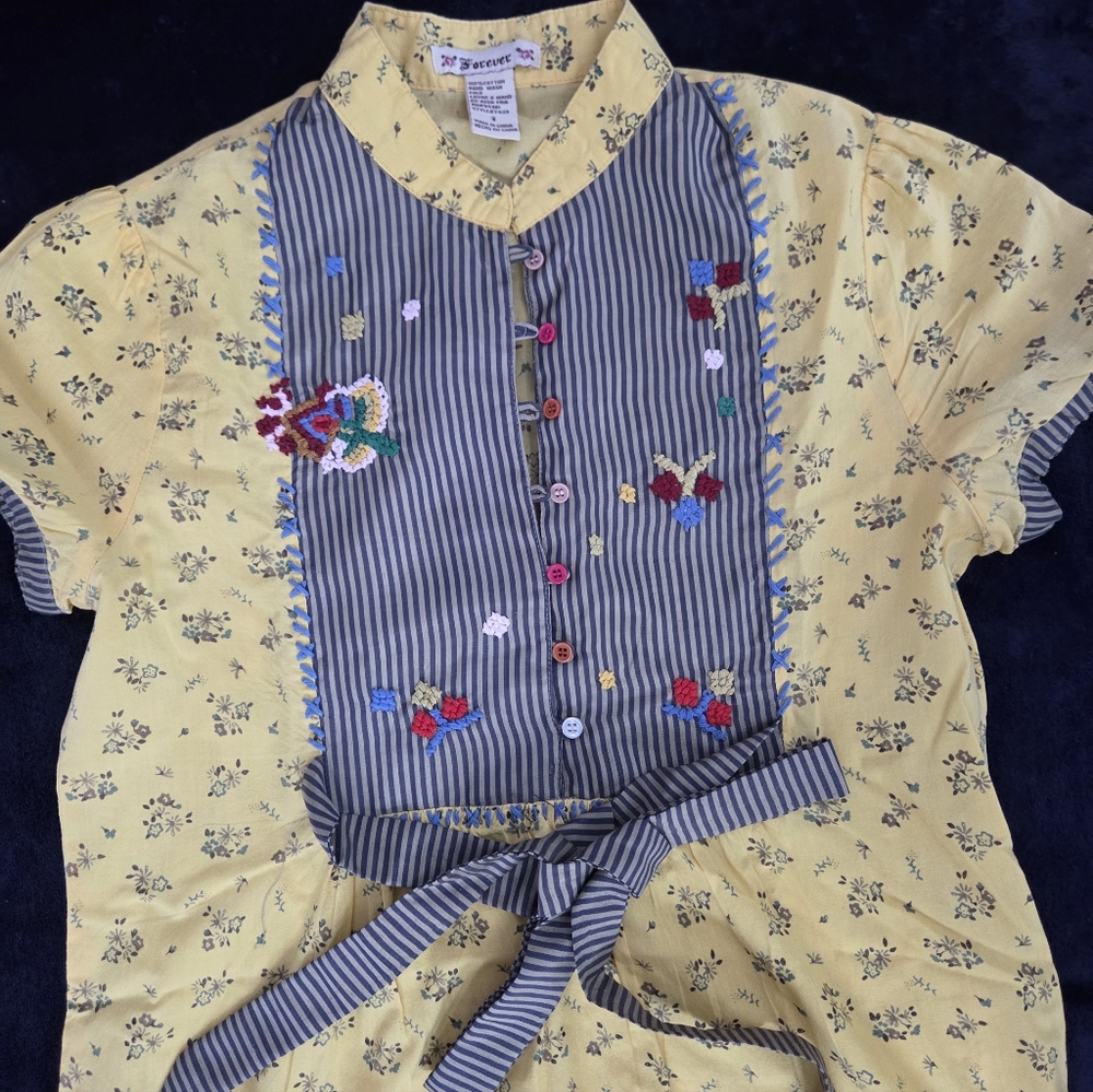 Forever 21 Yellow Floral Kids Dress/Top with Floral Embroidery, Size S